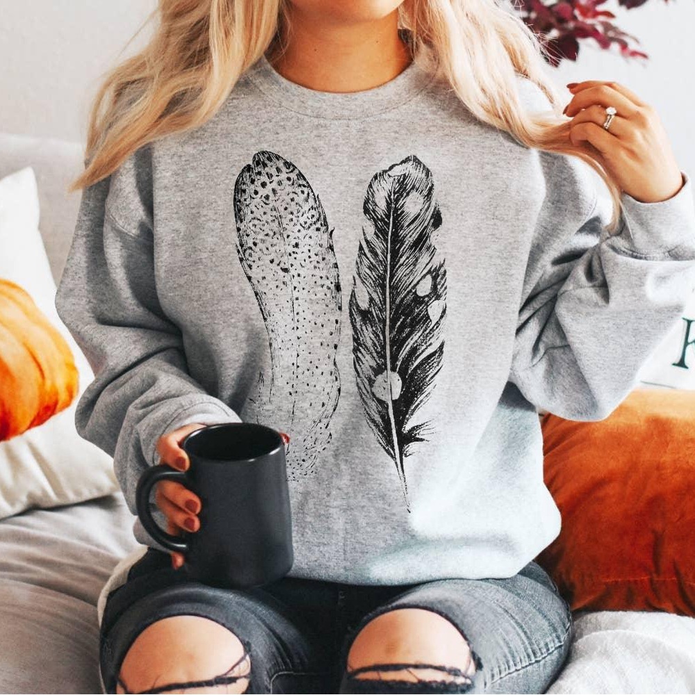 Boho Feather Sweatshirt in Grey
